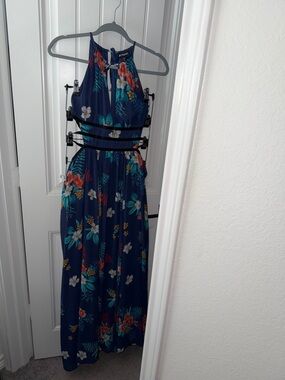 Express Navy Floral Maxi Dress with Tropical Print